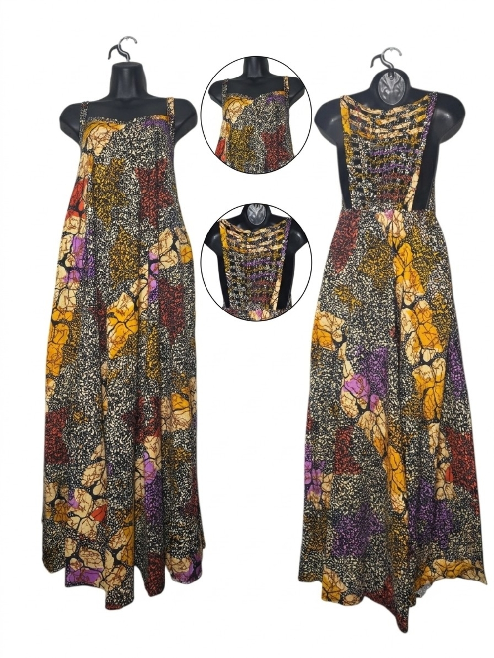 Batik Print Maxi Dress Open Cage Back Sun Dress Multi-Color